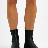 Leather Chunky Pull On Boots In Black Texture
