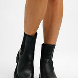 Leather Chunky Pull On Boots In Black Texture