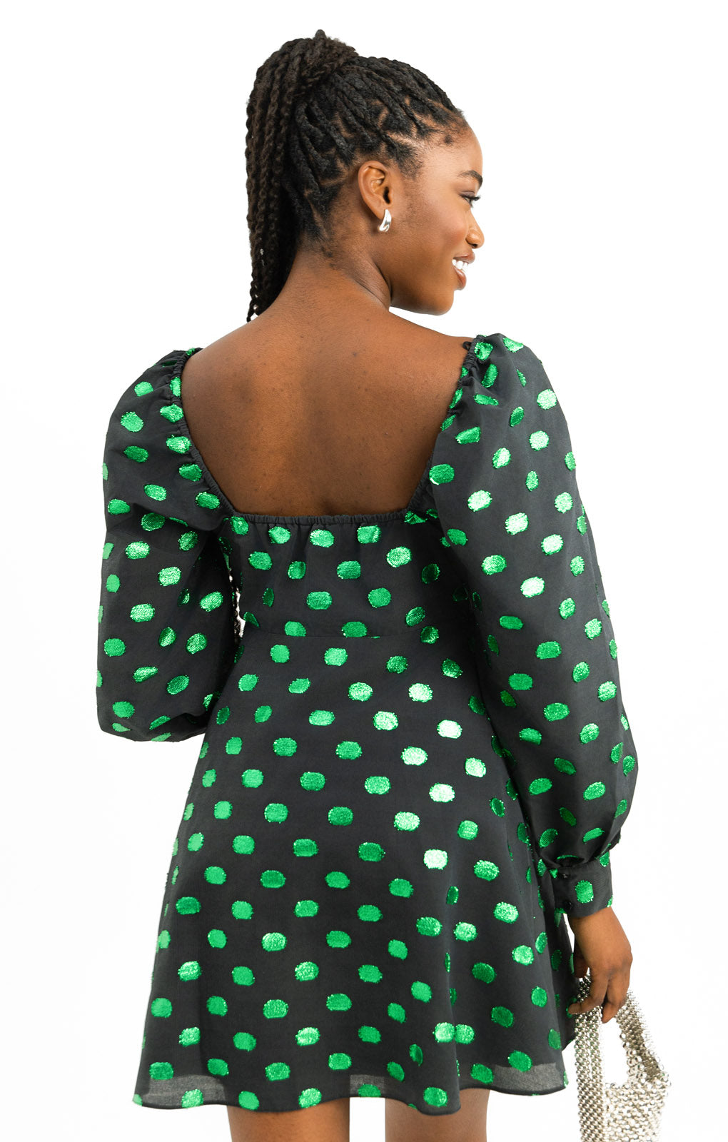 Nobody's Child Mary Babydoll Mini Dress In Emerald Green Taffeta Spot