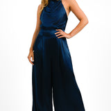 Nobody's Child Annie Satin Backless Jumpsuit In Navy