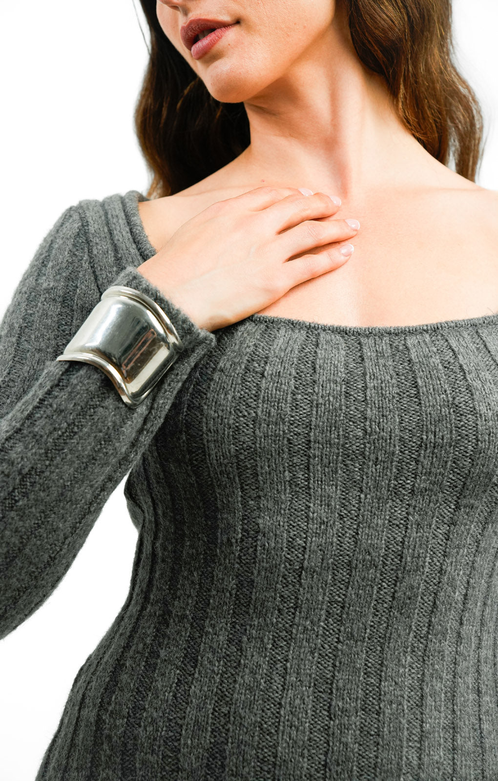 Edited Square Neck Fitted Jumper Dress In Charcoal