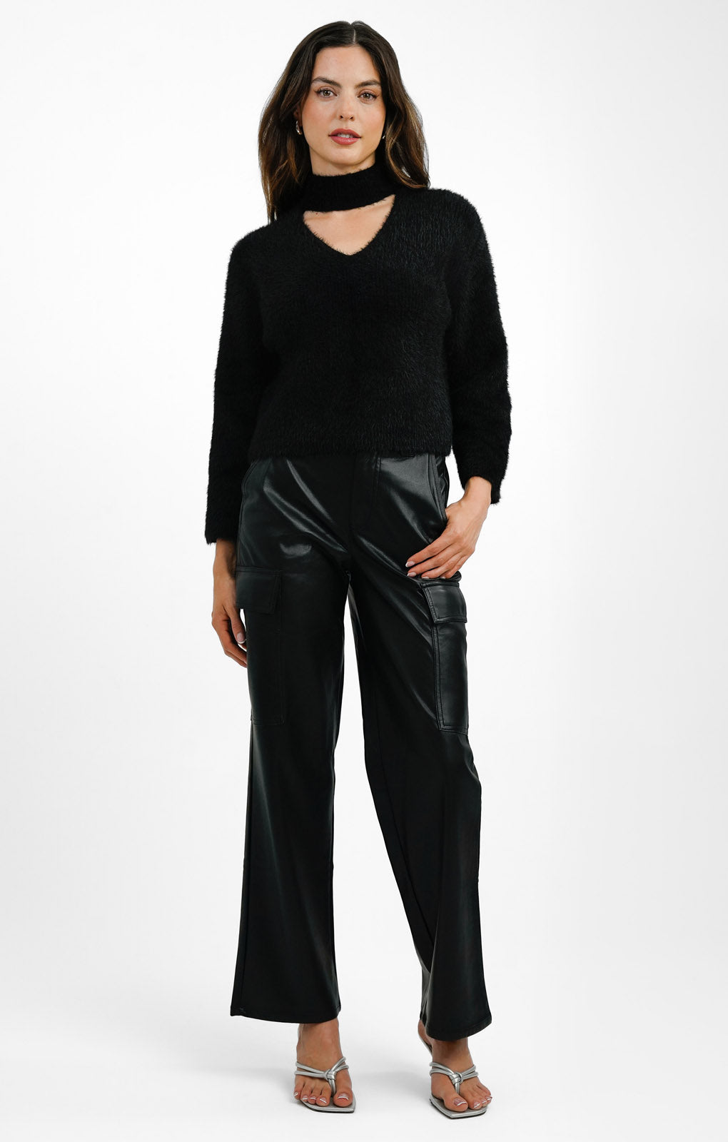 Cut Out Boucle Jumper In Black