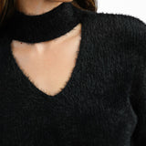 Cut Out Boucle Jumper In Black