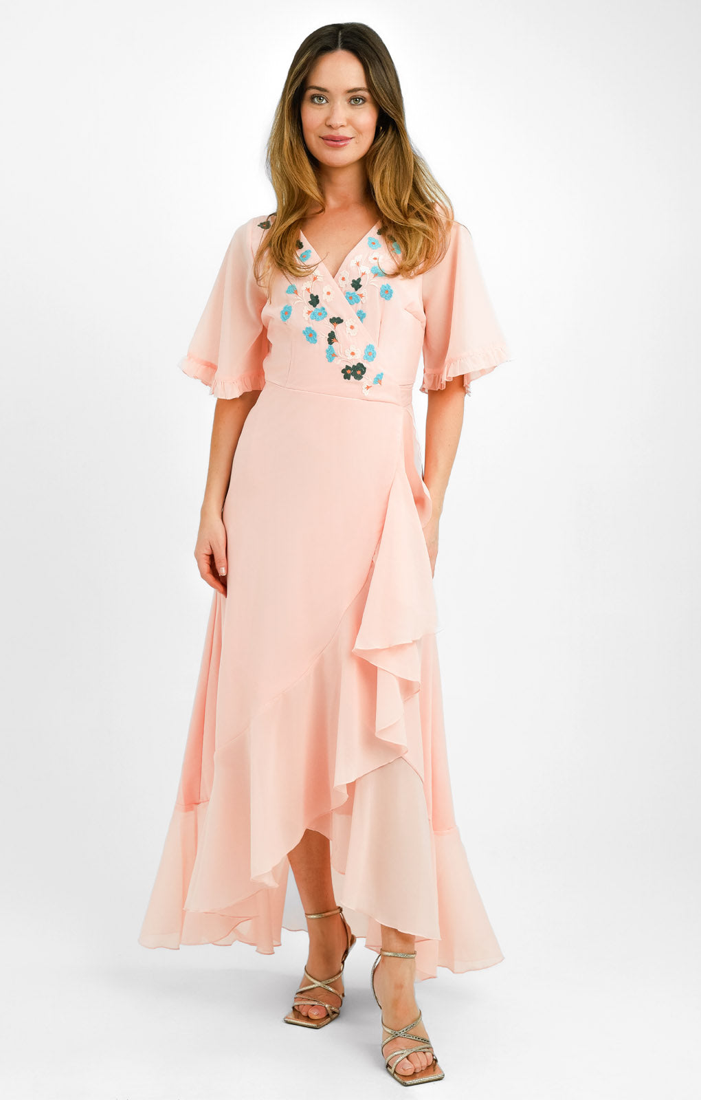 Maya Petite Embroidered Wrap Dress In Veiled Rose