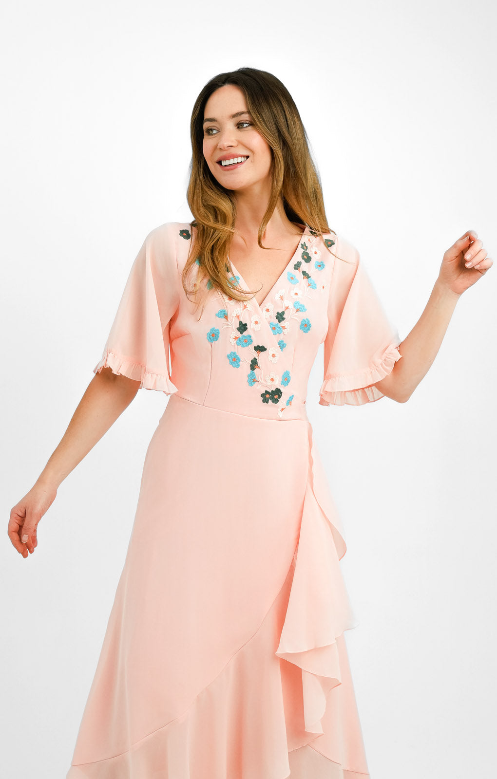 Maya Petite Embroidered Wrap Dress In Veiled Rose