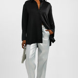 Topshop Satin Oversized Shirt In Black