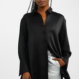 Topshop Satin Oversized Shirt In Black
