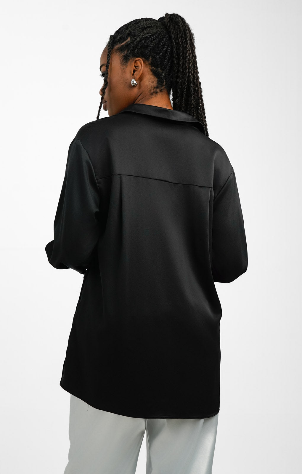 Topshop Satin Oversized Shirt In Black