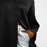Topshop Satin Oversized Shirt In Black
