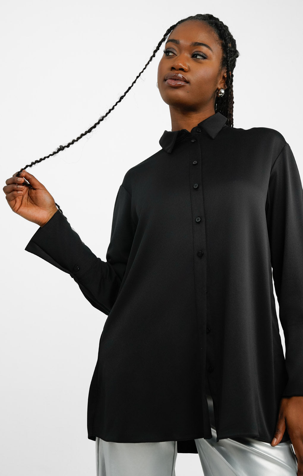 Topshop Satin Oversized Shirt In Black