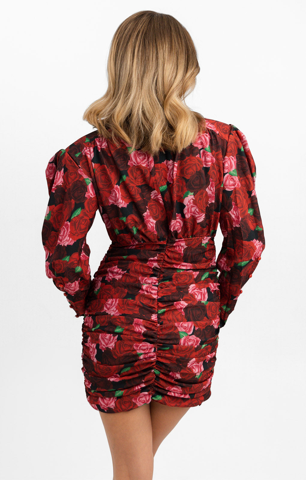 Urban Revivo Ruched Puff Sleeve Mini Dress In Rose Print Multi