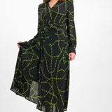 Urban Revivo Long Sleeve Abstract Print Midi Dress In Black