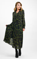 Urban Revivo Long Sleeve Abstract Print Midi Dress In Black