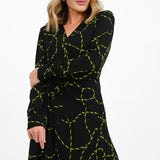 Urban Revivo Long Sleeve Abstract Print Midi Dress In Black