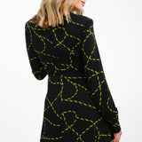 Urban Revivo Long Sleeve Abstract Print Midi Dress In Black