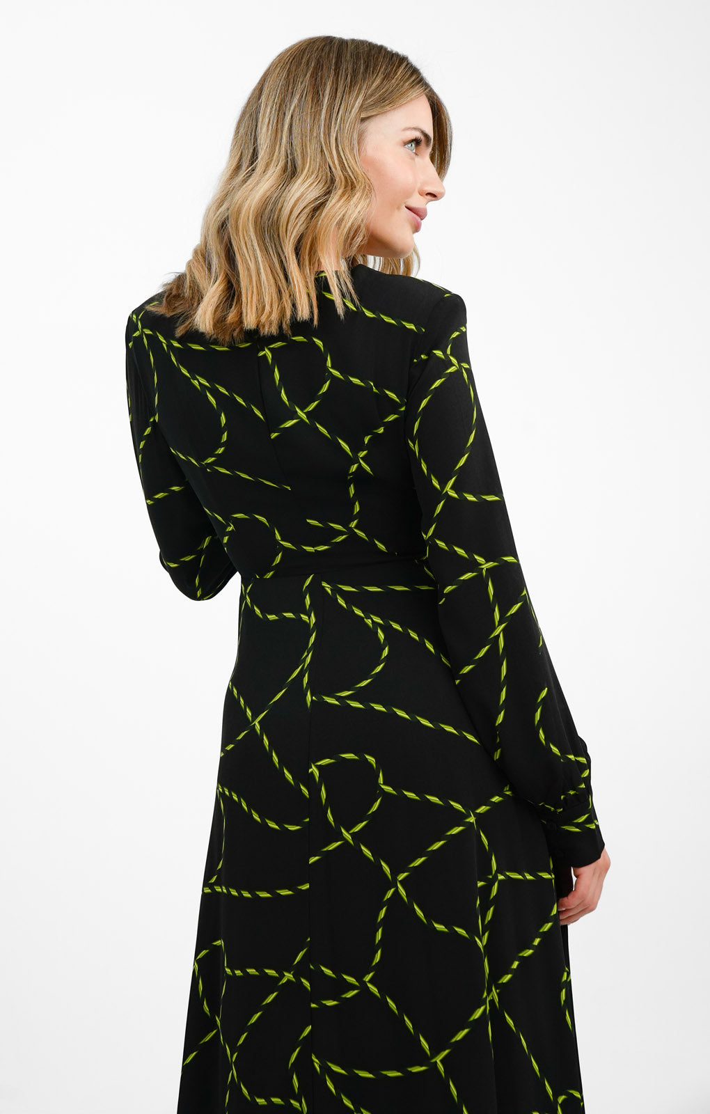 Urban Revivo Long Sleeve Abstract Print Midi Dress In Black