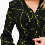 Urban Revivo Long Sleeve Abstract Print Midi Dress In Black
