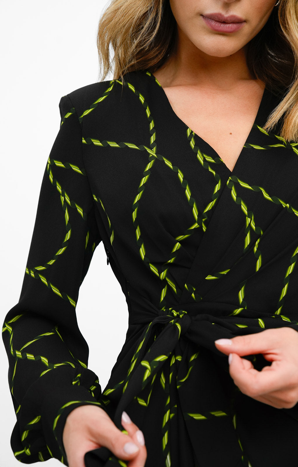 Urban Revivo Long Sleeve Abstract Print Midi Dress In Black