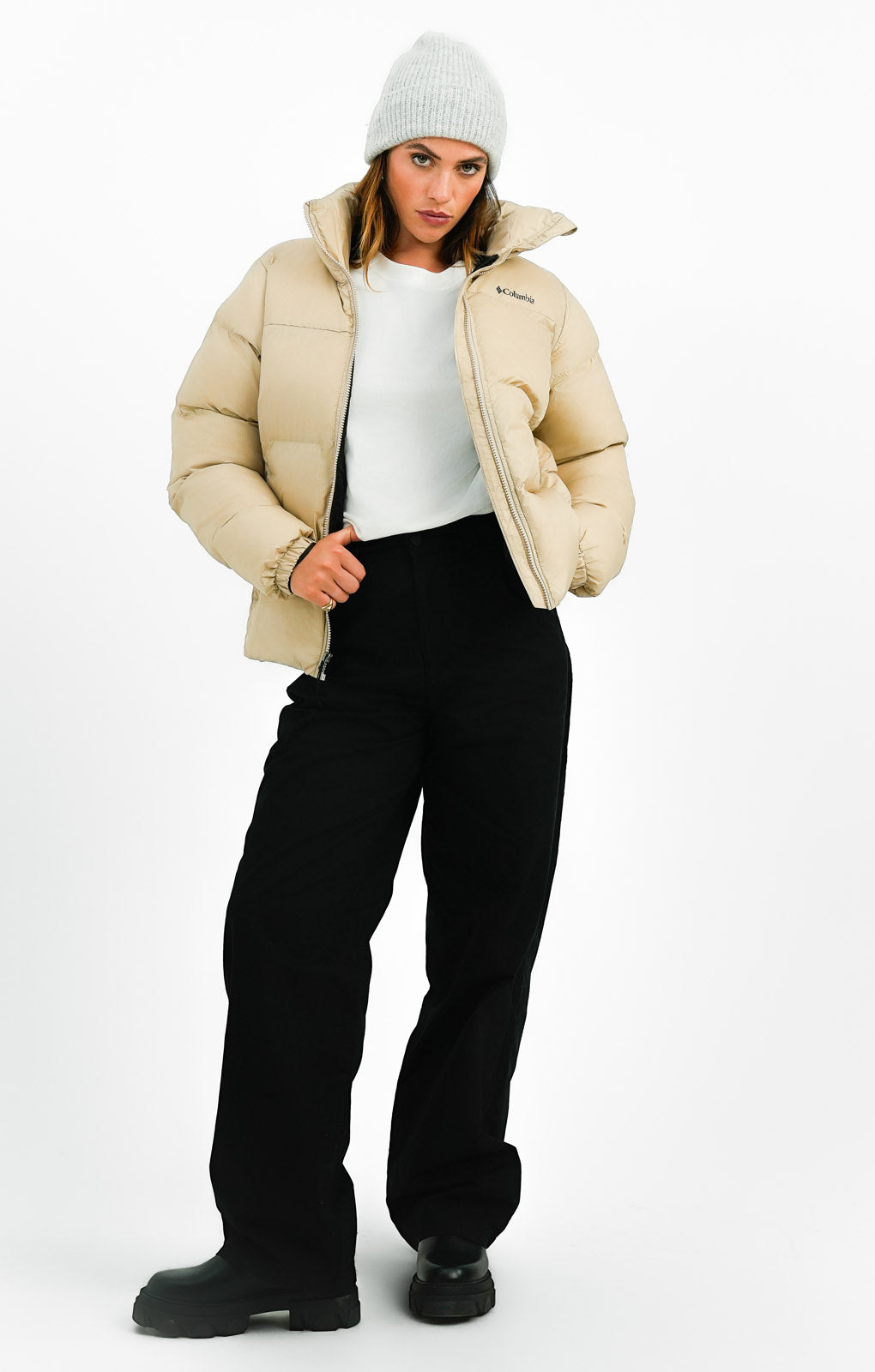 Columbia Puffect Zip Through Coat In Beige