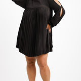 ASOS DESIGN Curve High Neck Pleated Trapeze Mini Dress With Split Sleeves In Black