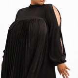 ASOS DESIGN Curve High Neck Pleated Trapeze Mini Dress With Split Sleeves In Black