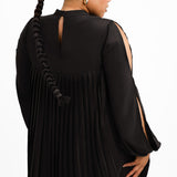 ASOS DESIGN Curve High Neck Pleated Trapeze Mini Dress With Split Sleeves In Black