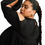 ASOS DESIGN Curve High Neck Pleated Trapeze Mini Dress With Split Sleeves In Black