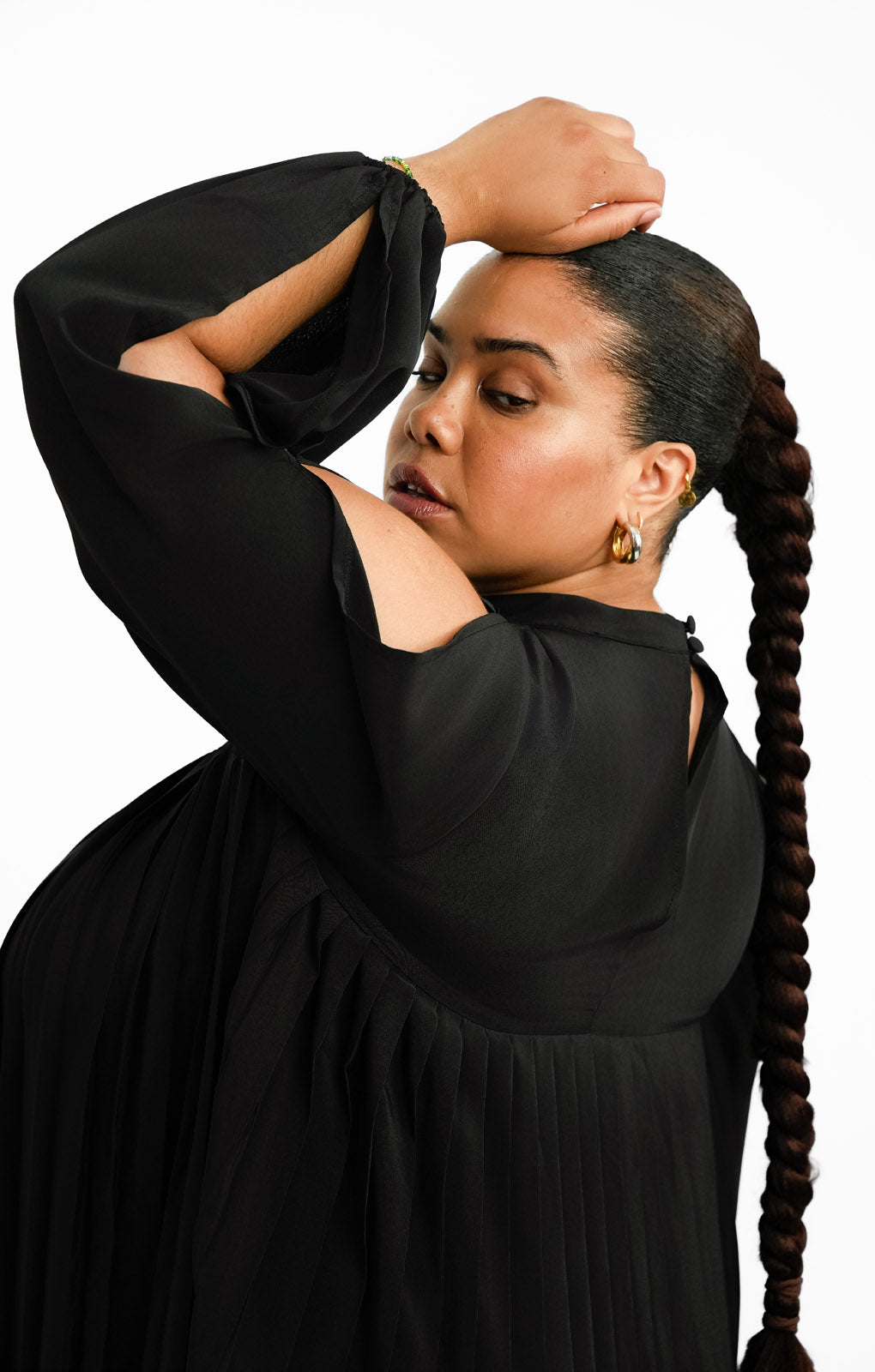ASOS DESIGN Curve High Neck Pleated Trapeze Mini Dress With Split Sleeves In Black