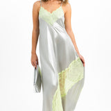 Topshop Lame And Lace Cami Midi Dress In Silver And Lime
