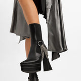 Lamoda Crown Heeled Platform Boots With Chain Detail In Black