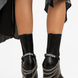 Lamoda Crown Heeled Platform Boots With Chain Detail In Black