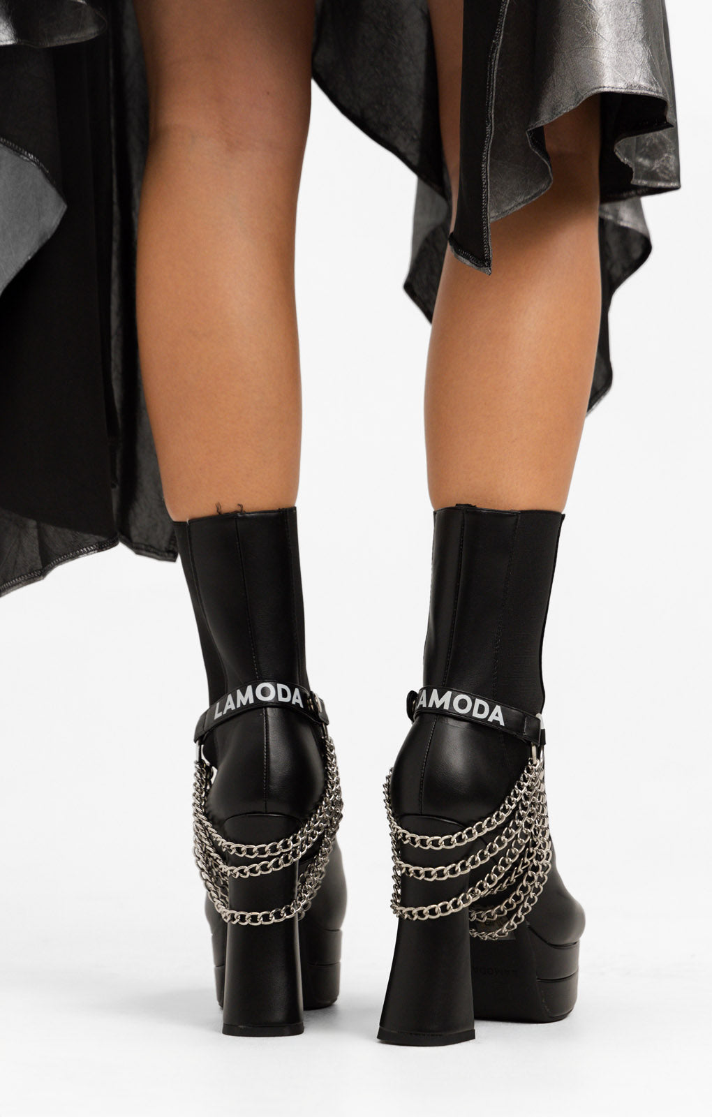 Lamoda Crown Heeled Platform Boots With Chain Detail In Black