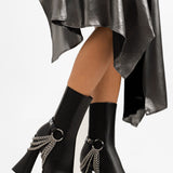 Lamoda Crown Heeled Platform Boots With Chain Detail In Black