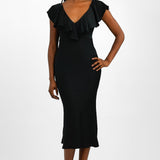 ASOS DESIGN Frill Plunge Maxi Dress In Black