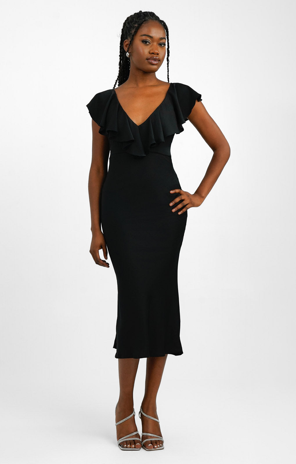 ASOS DESIGN Frill Plunge Maxi Dress In Black