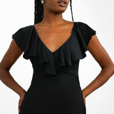 ASOS DESIGN Frill Plunge Maxi Dress In Black