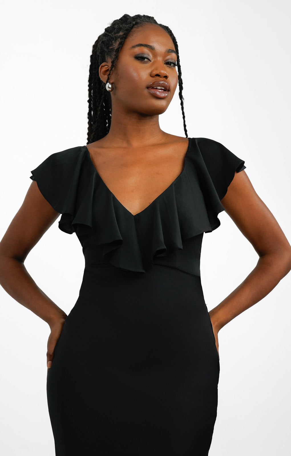 ASOS DESIGN Frill Plunge Maxi Dress In Black