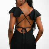 ASOS DESIGN Frill Plunge Maxi Dress In Black