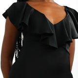ASOS DESIGN Frill Plunge Maxi Dress In Black