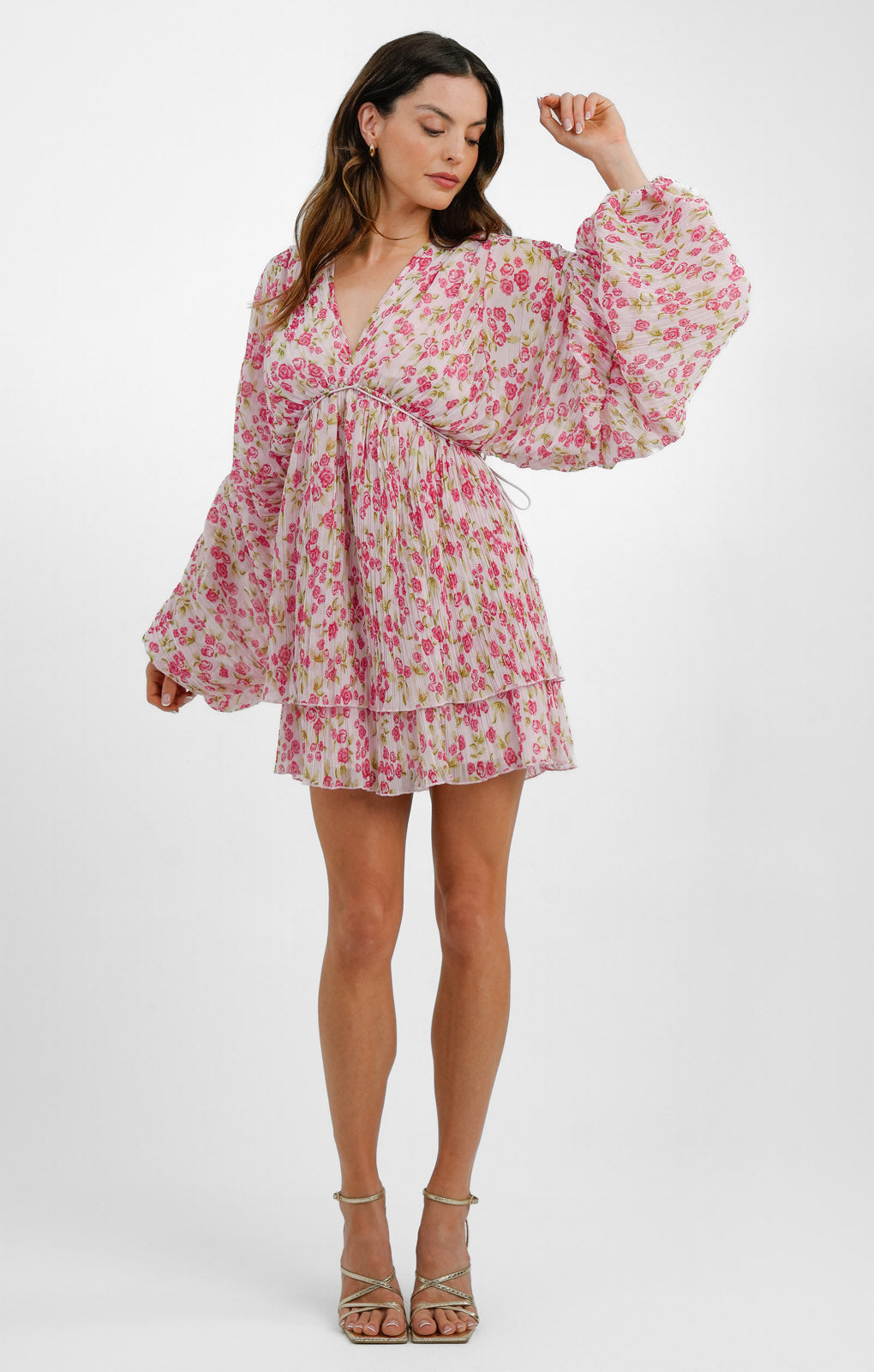 ASOS DESIGN Micro Pleated Batwing Trapeze Mini Dress In Pink Floral