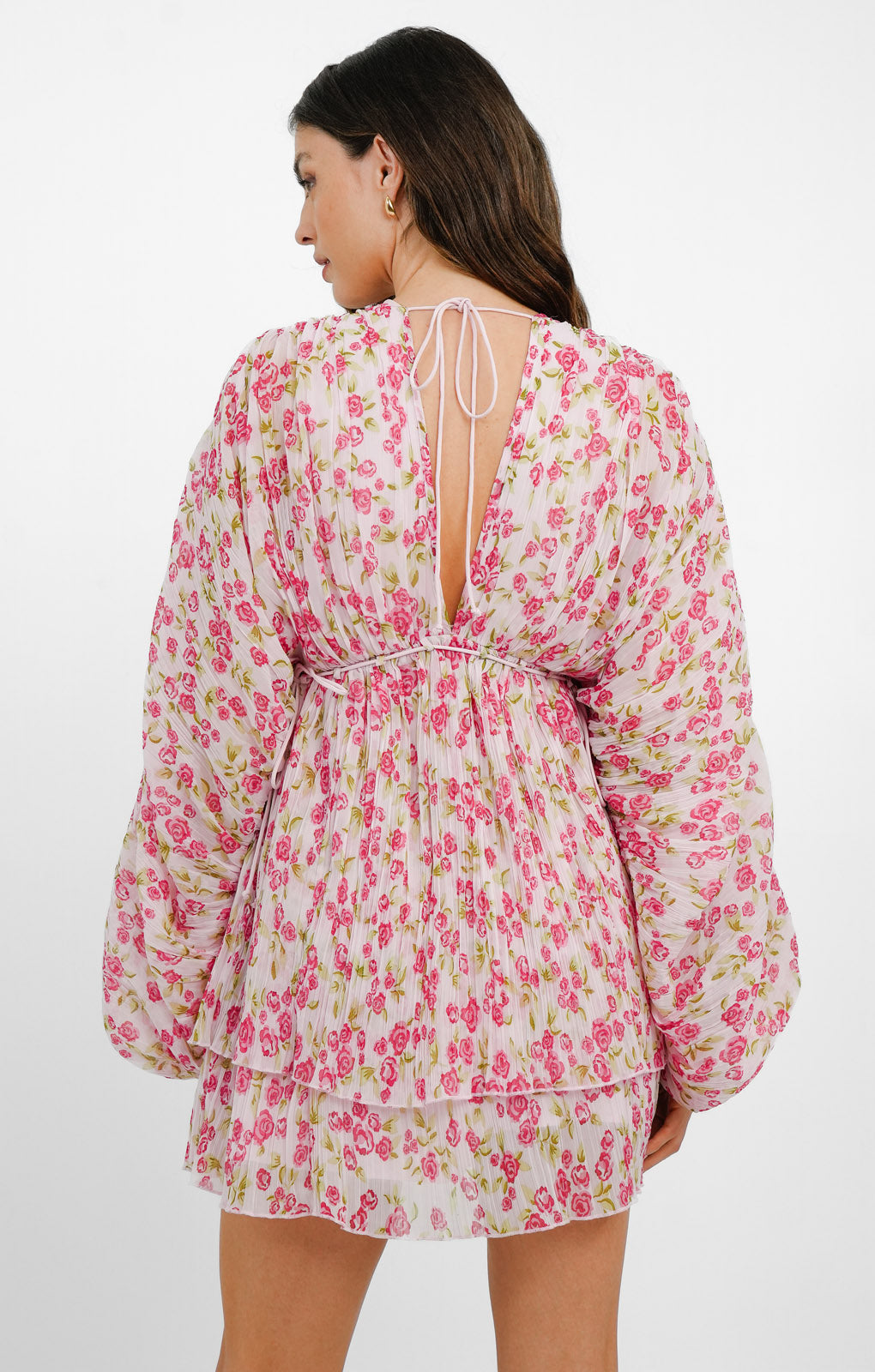 ASOS DESIGN Micro Pleated Batwing Trapeze Mini Dress In Pink Floral