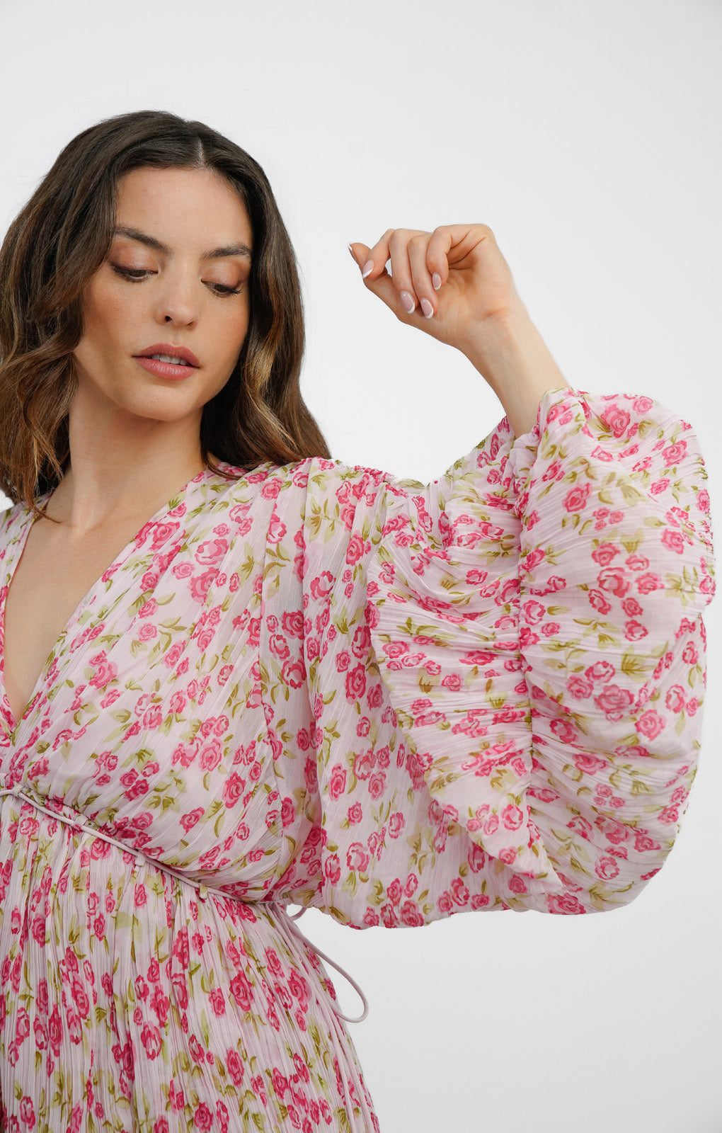 ASOS DESIGN Micro Pleated Batwing Trapeze Mini Dress In Pink Floral