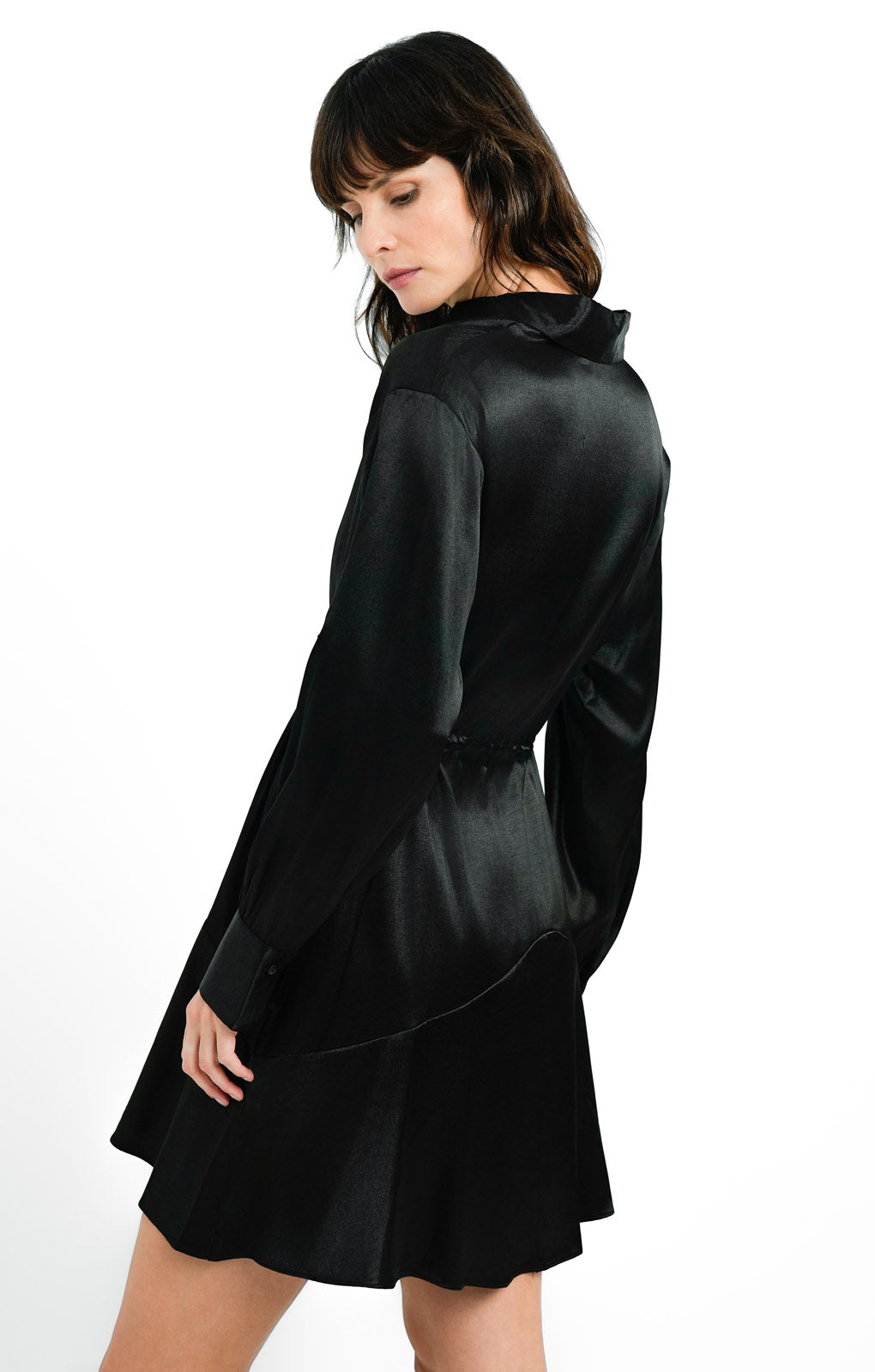 Topshop Tall Satin Tie Mini Shirtdress In Black