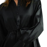 Topshop Tall Satin Tie Mini Shirtdress In Black