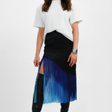 Topshop Ombre Fringe Midi Skirt In Blue And Black