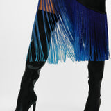 Topshop Ombre Fringe Midi Skirt In Blue And Black