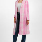 Helene Berman Ruth Long Blanket Coat In Pink Dogtooth
