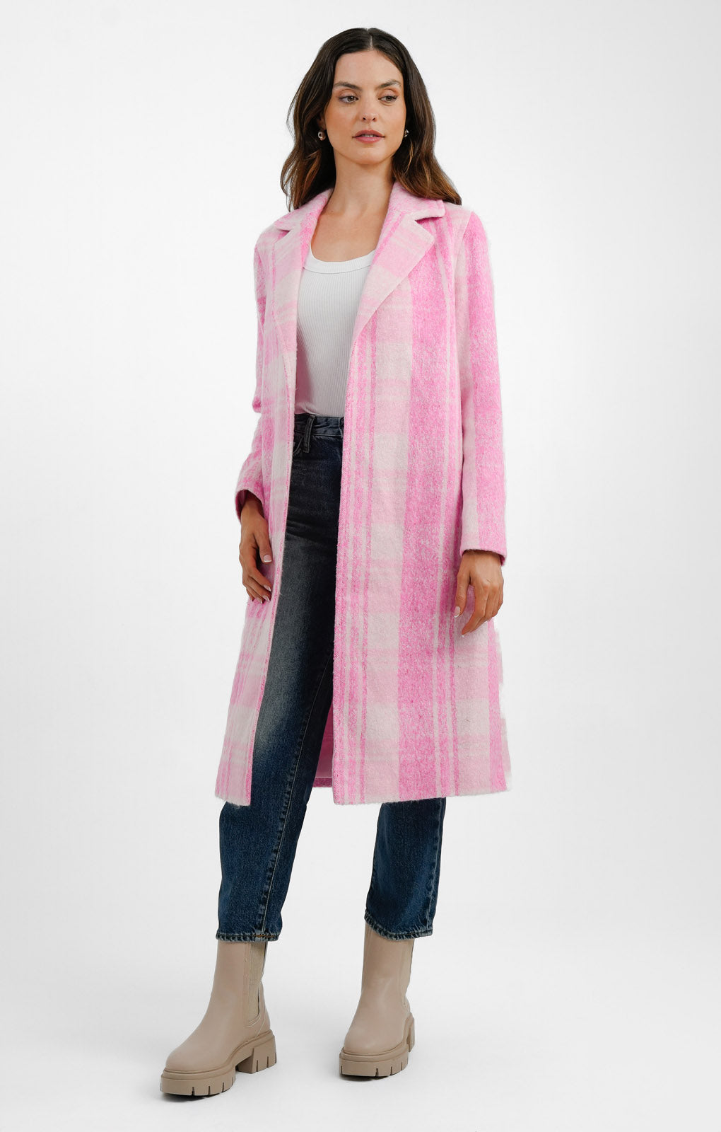 Helene Berman Ruth Long Blanket Coat In Pink Dogtooth