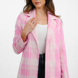 Helene Berman Ruth Long Blanket Coat In Pink Dogtooth