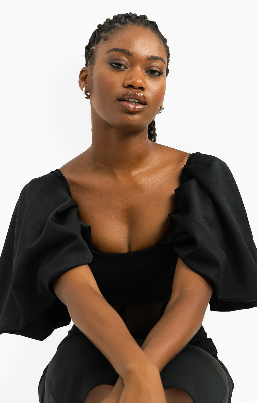 ASOS DESIGN Off Shoulder Draped Sleeves Corset Mesh Insert Midi Dress In Black